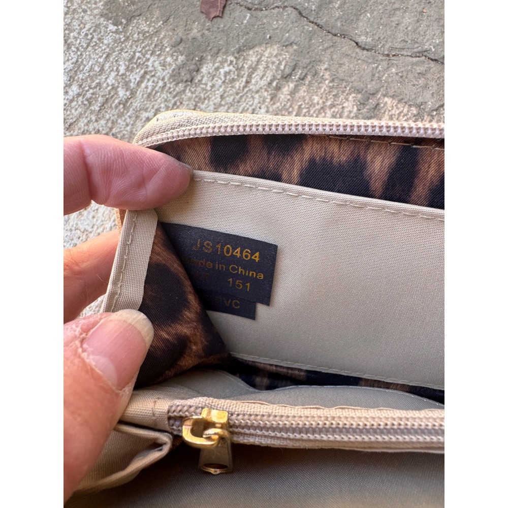 Jessica Simpson Metallic Gold Laser Cut Double Zip Wallet JS10464 Leopard Print - Picture 5 of 8